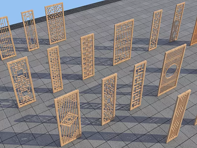 Wooden Room Partitions With Intricate Carved Patterns For Interior Decoration 3d model