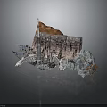 Futuristic Rocky Cliff Scene With Tall Tower And Metal Mechanical Structures