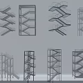 Various Staircase Designs With Metal Frame Structures Spiral Straight And Platform Types 3d model