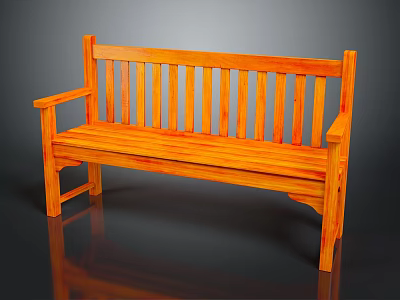 Wooden Outdoor Bench With Armrests And Vertical Slat Back Design 3d model