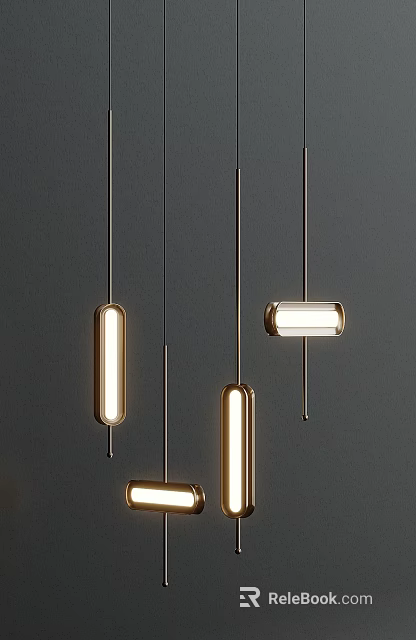 Modern Metallic Pendant Lights Rectangular Design Hanging on Dark Background 3d model