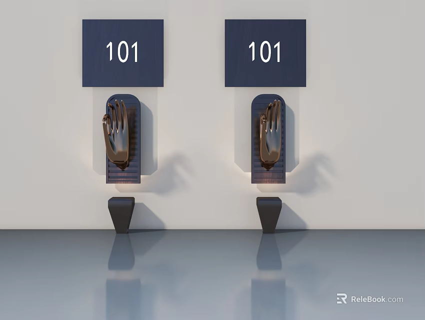 Interior Swing Door With 101 Room Number Plate And Modern Door Handle 3d model 