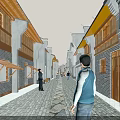 Ancient Architecture Plaza With People Activities And Traditional Surrounding Buildings