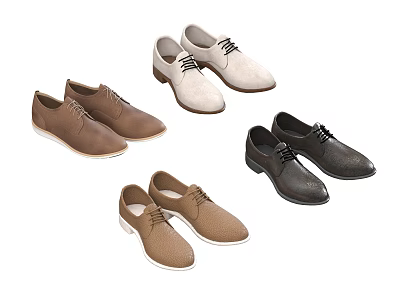 Men's Casual Lace Up Shoes in Brown Beige Black Leather Fashion Styles Collection 3d model