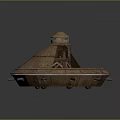 Traditional Wooden Water Transport Vehicle with Circular Hull Tower Structure Wheels and Cannons