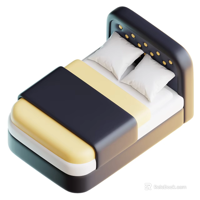 Modern Bedroom Bed Design With Gold Button Headboard Black Yellow Bedspread And White Mattress 3d model 
