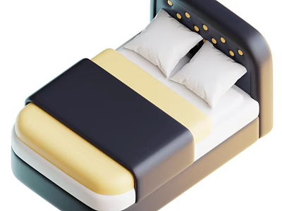 Modern Bedroom Bed Design With Gold Button Headboard Black Yellow Bedspread And White Mattress 3d model
