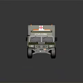 Military Green Ambulance Vehicle With Red Cross Markings And Warning Lights