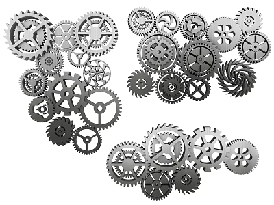 Collection Of Metallic Gears With Different Sizes And Intricate Patterns 3d model