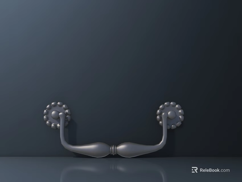 Stylish Silver Decorative Door Handles With Ornate Circular Base On Dark Surface 3d model 