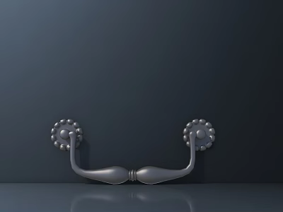 Stylish Silver Decorative Door Handles With Ornate Circular Base On Dark Surface 3d model