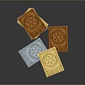 Colorful Square Decorative Pads Featuring Circular Patterns Gold Blue Brown And PADM Design