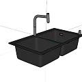Modern Kitchen Double Bowl Black Kitchen Sink With Stainless Steel Faucet And Gray Countertop