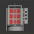 Mechanical Component Structure With Silver Frame Red Grid Panels And Curved Tray