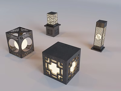 Outdoor courtyard landscape lamp new Chinese lawn lamp lawn lamp post lamp box 3d model