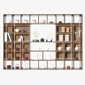 Stylish Decorative Cabinet with Multiple Compartments Displaying Tea Sets Books Vases and Jars