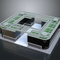 Cartoon Architectural Scene Featuring Green Roof White Frame Black Base And Open Area
