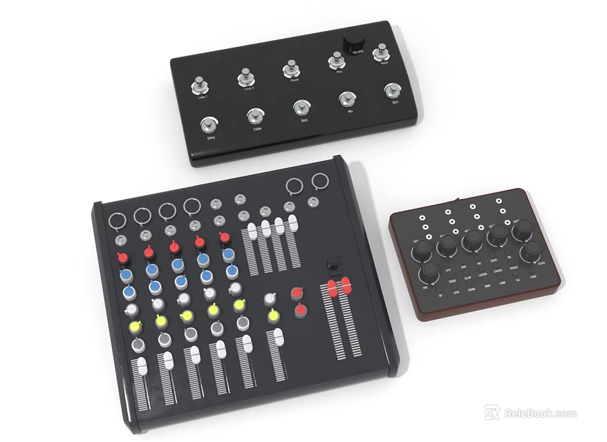 Professional Audio Control Panels with Knobs Sliders and Buttons for Headphones and Speakers 3d model 