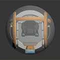 Futuristic Spherical Cockpit Interior With Black Seat Console Transparent Shell And Orange Frame