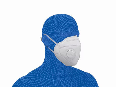 3D Human Figure Wearing White Respirator Mask With Breathing Valve 3d model