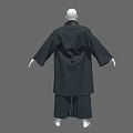 Men's Traditional Black Kimono Style Robe with Wide Sleeves Obi Belt and Pleated Hem