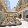 Shopping Mall Lobby Modern Design Spacious Bright Interior With Golden Railings Glass Walls and Escalators
