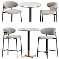 Modern Bar Counter Design With Round Table And Upholstered Metal Frame Stools