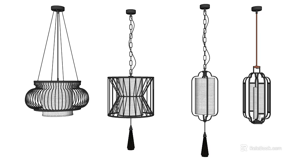 Unique Modern Chandeliers With Diverse Geometric Shapes And Tassel Details 3d model 