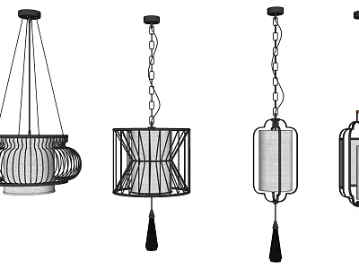 Unique Modern Chandeliers With Diverse Geometric Shapes And Tassel Details 3d model