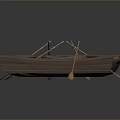 Three Classic Wooden Rowing Boats with Oars Arranged on Gray Background
