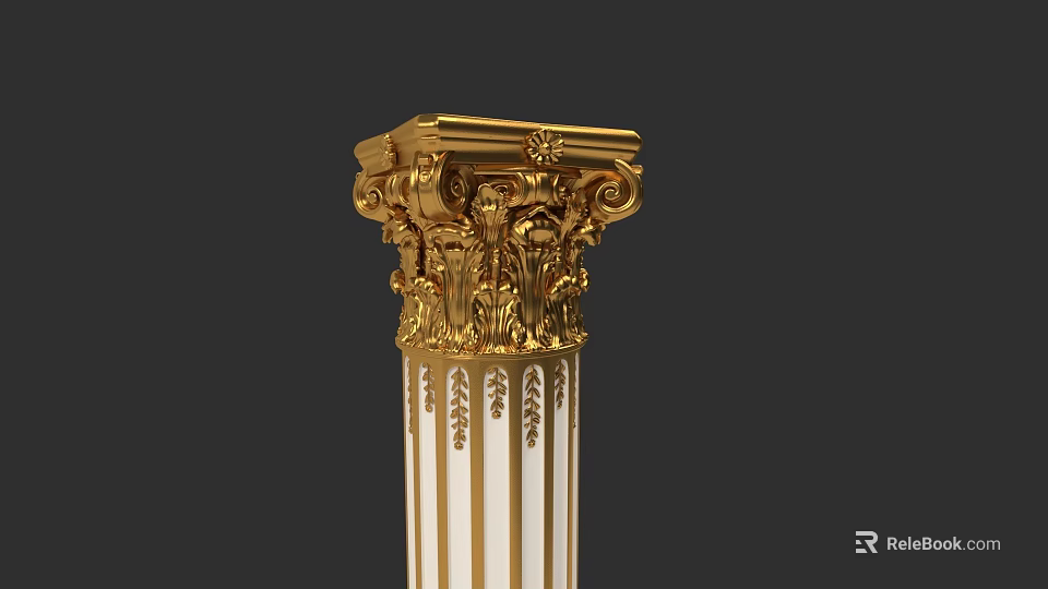 Garden Landscape Featuring Golden Carved Column With Classical Floral Motifs 3d model 