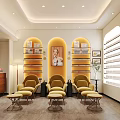 Elegant Beauty Hair Salon Interior With Yellow Styling Chairs And Product Displays