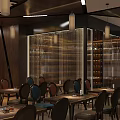 Elegant Bar Interior With Wine Racks Dining Table Chairs And Pendant Lights