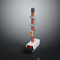 Industrial Device With White Base Brown Pole Gray Top Red Button And Yellow Label