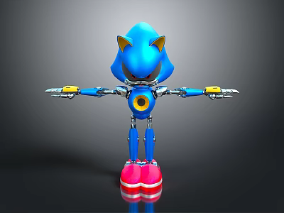 Game Movie Character Blue Mechanical Hedgehog With Yellow Ear Tips Red Shoes Circular Chest Emblem 3d model