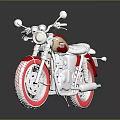 Classic Red And White Motorcycle With Shiny Chrome Engine White Seat And Red Wheels