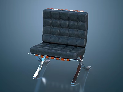 Modern Black Leather Leisure Chair With Square Tufted Back And Metal Frame Design 3d model