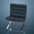 Modern Black Leather Leisure Chair With Square Tufted Back And Metal Frame Design