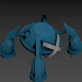 Blue Robot Like Game And Movie Character With Cross X Design Red Eyes Clawed Limbs