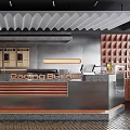 Bacong Burger Restaurant Interior With Neon Sign Stainless Steel Counter And Wooden Accents
