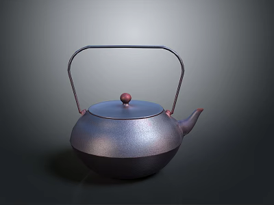 Traditional Cast Iron Teapot With Curved Handle Round Lid And Red Knob 3d model