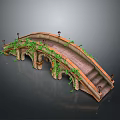 Scenic Stone Bridge with Green Vines Arched Arches Steps and Lamp Posts