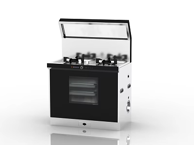 Modern Black And Silver Gas Stove With Oven Multiple Burners Glass Door Kitchen Appliance Design 3d model