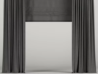 Gray Thick Curtains Open on Both Sides with Top Decorative Rail 3d model