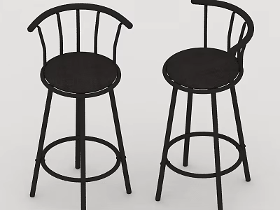 Black Modern Bar Stools With Curved Backrest Round Seat Metal Frame And Footrest 3d model