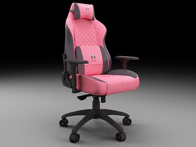 Pink and Gray Office Chair With Quilted Backrest Ergonomic Headrest and Five Wheel Base 3d model