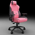 Pink and Gray Office Chair With Quilted Backrest Ergonomic Headrest and Five Wheel Base