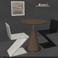 Round Wooden Coffee Table With Conical Base In Modern Interior With White Black Chairs