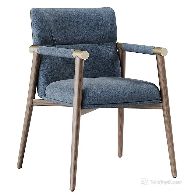 Blue Fabric Dining Chair with Wooden Arms Legs and Modern Minimalist Design 3d model 