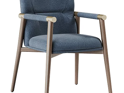 Blue Fabric Dining Chair with Wooden Arms Legs and Modern Minimalist Design 3d model